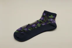 andè strømper - Sort med lilla blomster