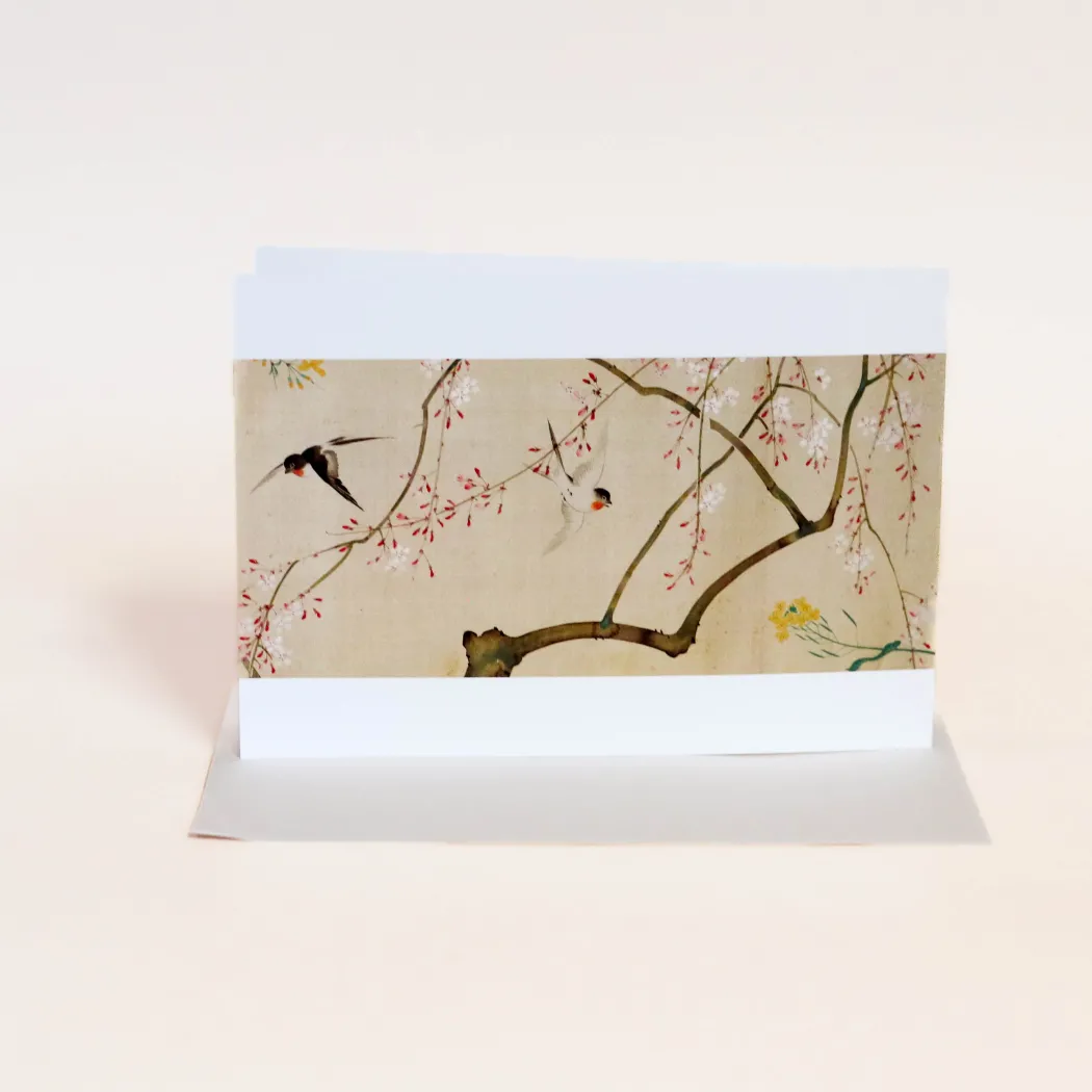Japansk kort med fugle og sakurablomster
