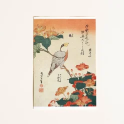 Japansk kort med fugl og orange blomster