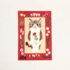 Japansk kort med kat med rød blomst - Rød
