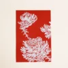 Japansk postkort med hvide blomster på rød baggrund