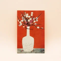Postkort - Rød med vase og blomster